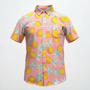 Simply Southern Pineapple Print Short Sleeve Button-Up Shirt Men’s Sz Small